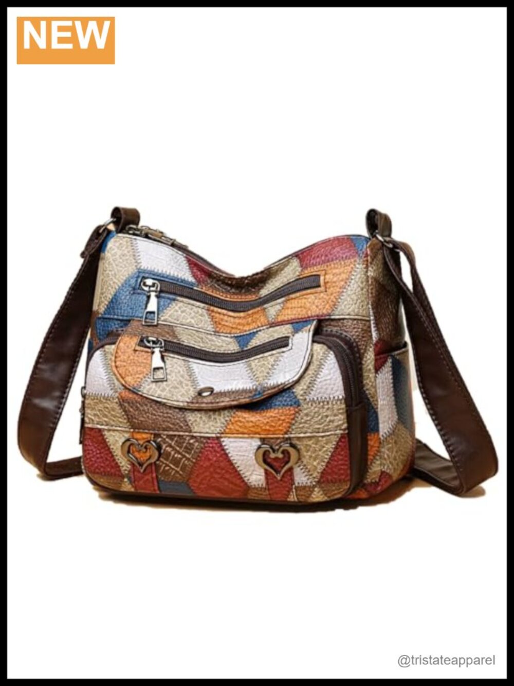 Patchwork Crossbody Bag Multi-Pocket Soft Fabric Adjustable Strap